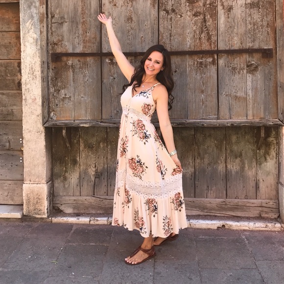 Peach floral midi maxi dress - Picture 3 of 3